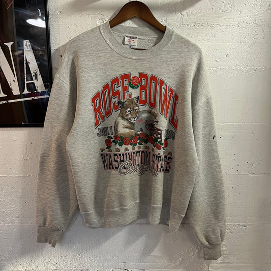 Vintage 1998 Distressed Washington State Cougars ‘Rose Bowl’ Graphic Crewneck Sweatshirt - Size Large - Made In USA - Heather Grey/Multi