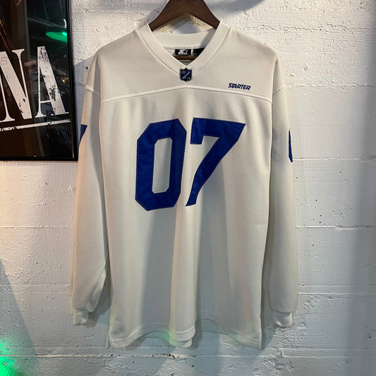 Vintage 2000's Starter 07 Long Sleeve Stitched Jersey - Size Medium - White/Blue
