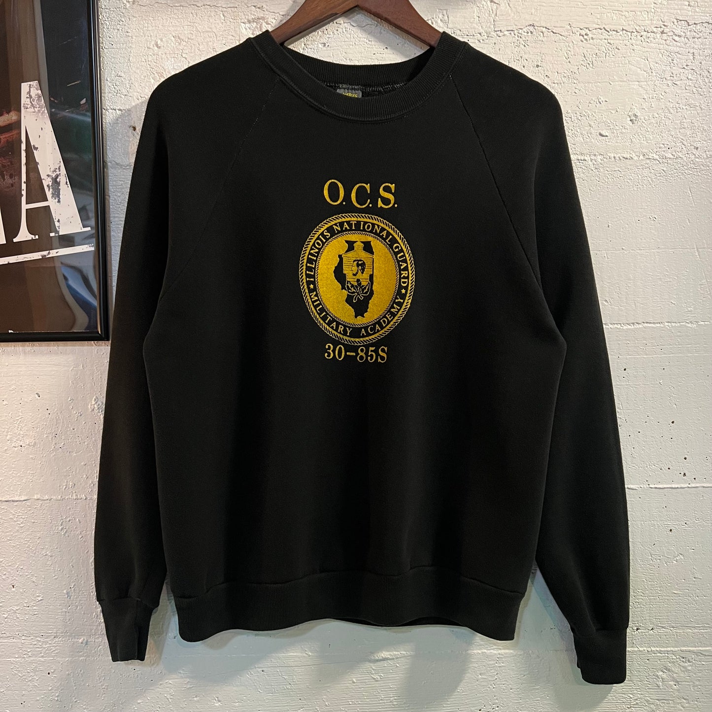 Vintage Early 1980's Illinois National Guard Officer Candidate School (O.C.S.) Raglan Crewneck Sweatshirt - Size Large - Made In USA - Black/Gold