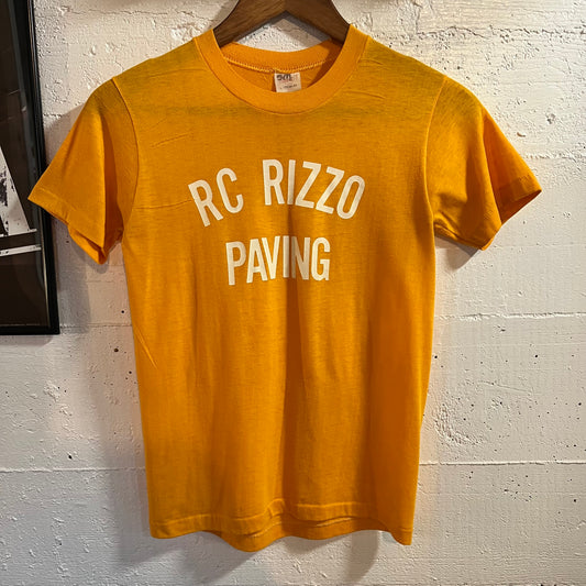 Vintage 70’s/80’s Sport-T RC Rizzo Paving ‘#2’ Single Stitch Baby T-Shirt - Size Small - Mustard Yellow/White