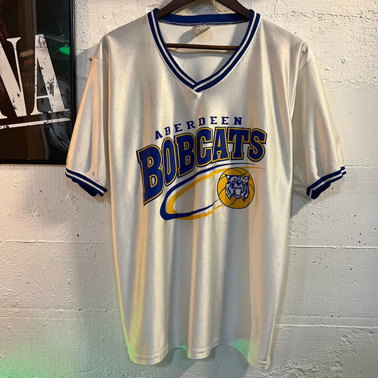 Vintage Aberdeen High School Bobcats Mesh Jersey - Size Medium - Made In USA - White/Blue/Yellow