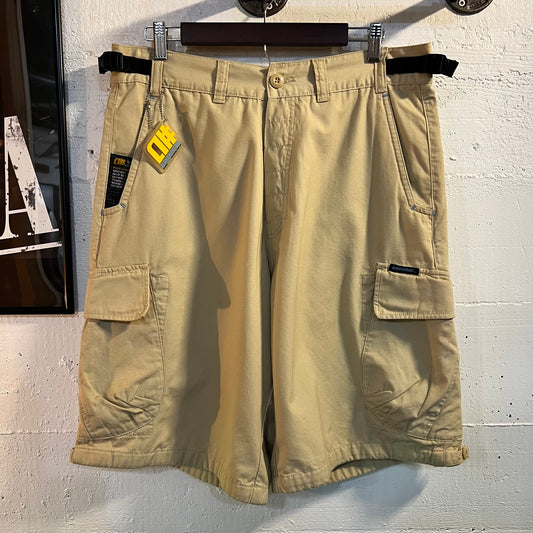 Vintage Alphanumeric Performance Adjustable Waist Cargo Shorts - Size 34 - Khaki/Blue