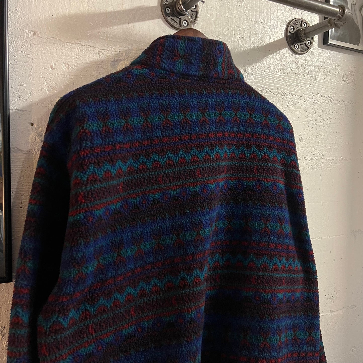 Vintage 90’s St. John’s Bay Full-Zip Aztec Patterned Fleece Jacket - Size XL - Blue/Turquoise/Red/Black