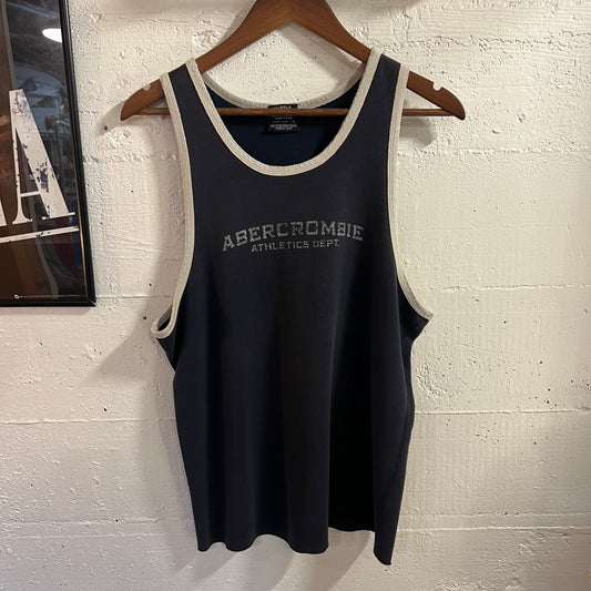 Vintage 90’s Abercrombie And Fitch Gym Issue Muscle Mesh Tank Top - Size Large - Made In USA - Navy/White