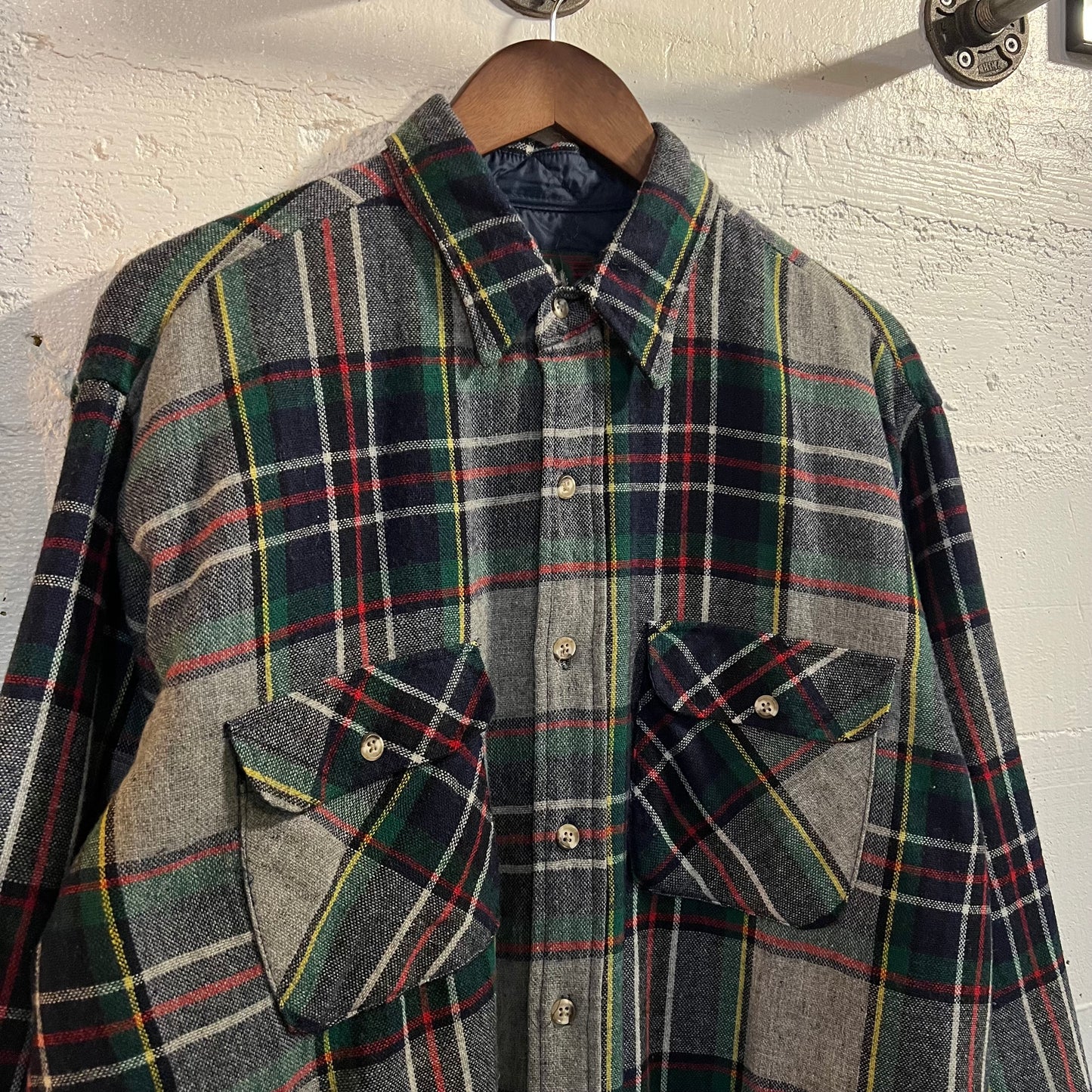 Vintage 80's High Sierra Plaid Quilted Wool Blend Flannel Shirt - Size Large - Multi/Plaid