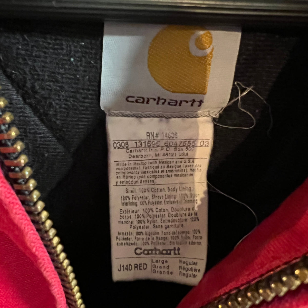 Vintage 2000's Carhartt J140 Red Duck Canvas Quilt Lined Hooded Active Jacket - Size Large - 100% Cotton