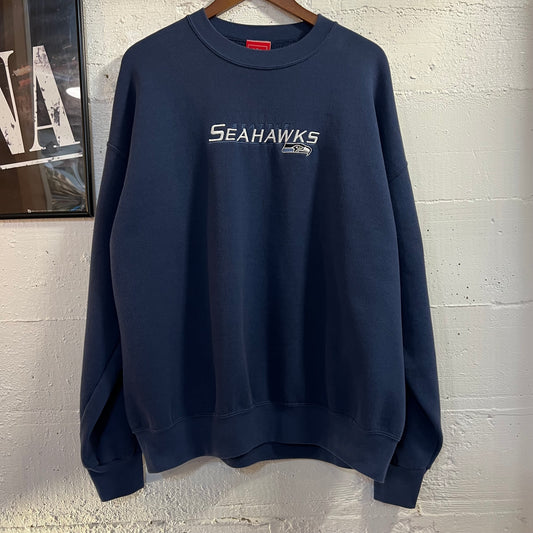 Vintage Embroidered Seattle Seahawks NFL Crewneck Sweatshirt - Size XL - Blue