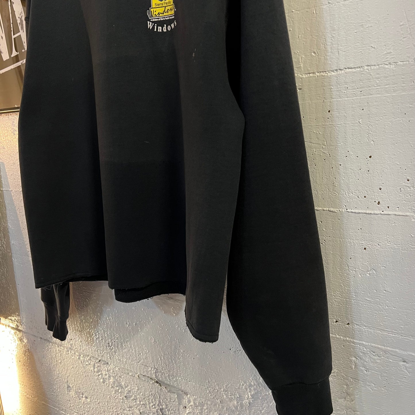 Vintage Distressed Sierra Pacific Windows Cropped Hoodie Sweatshirt - Size Large - Faded Black