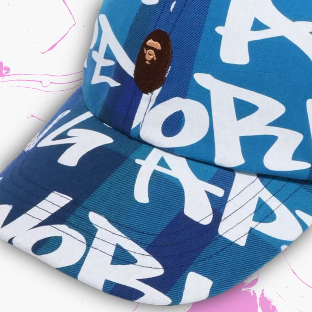 *NEW* BAPE Graffiti Check Strapback Panel Cap - O/S - Blue - FW22
