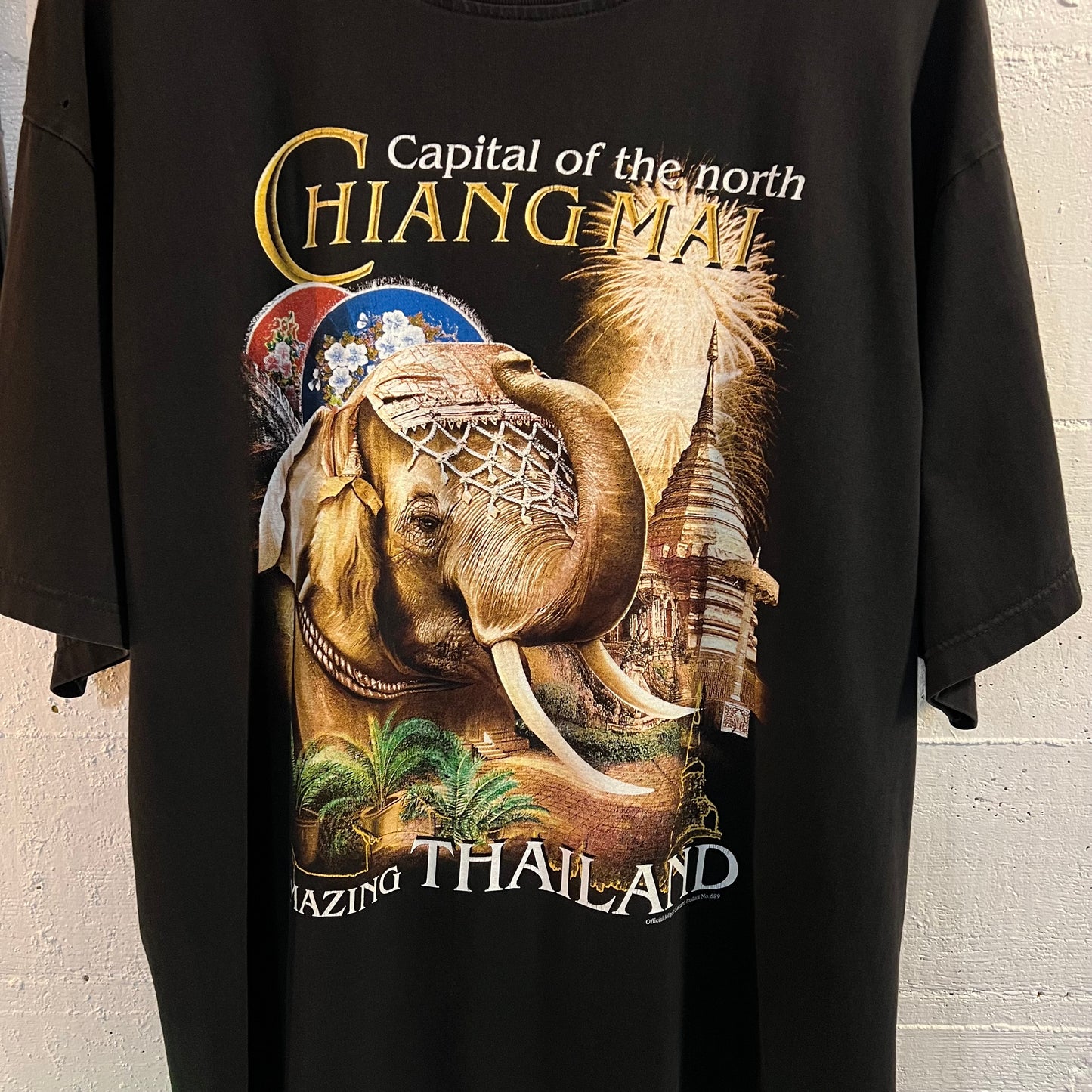 Vintage 90's Joligolf Thailand 'Chiang Mai' Elephant T-Shirt - Size XL - Black
