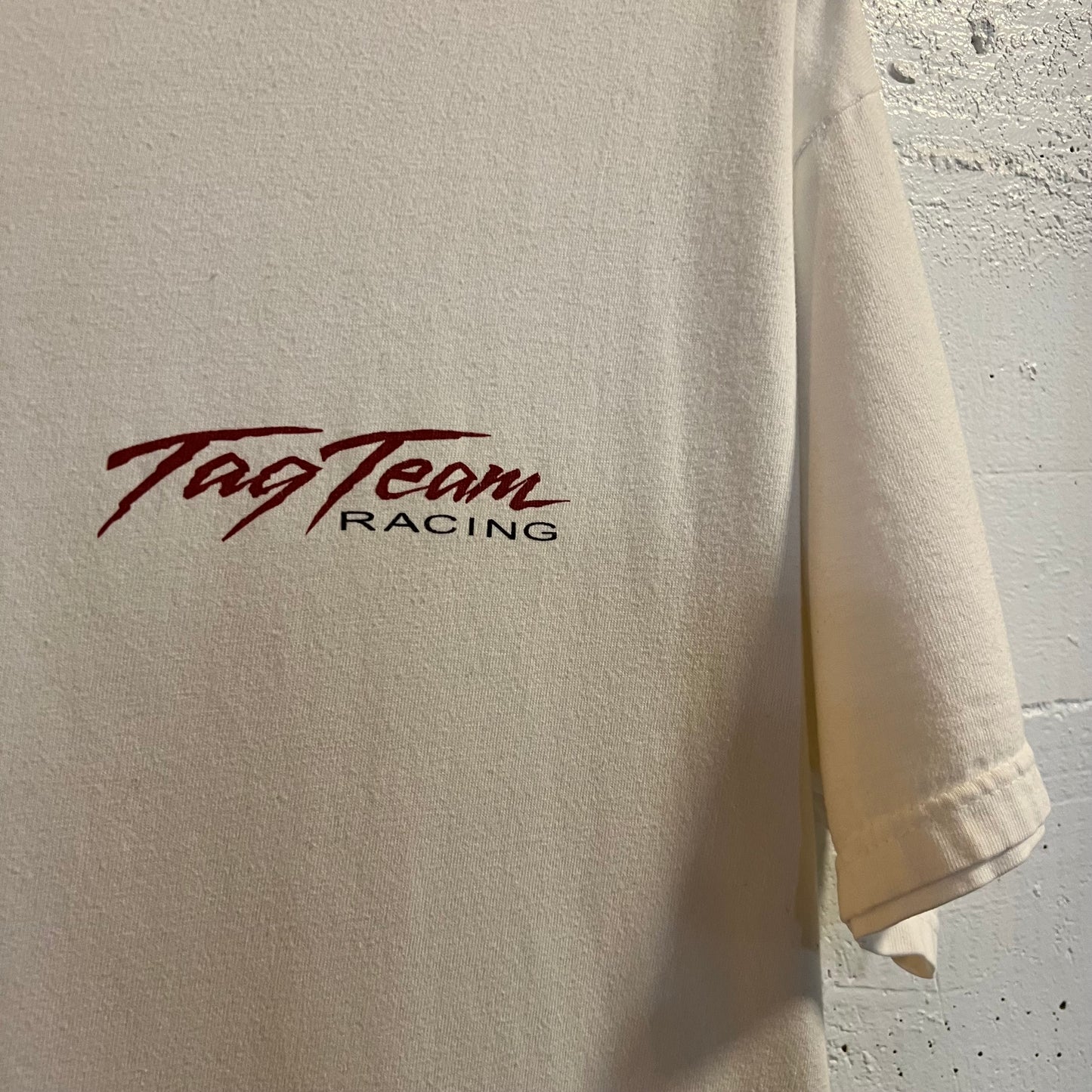 Vintage Distressed Tag Team Racing T-Shirt - Size Large - White