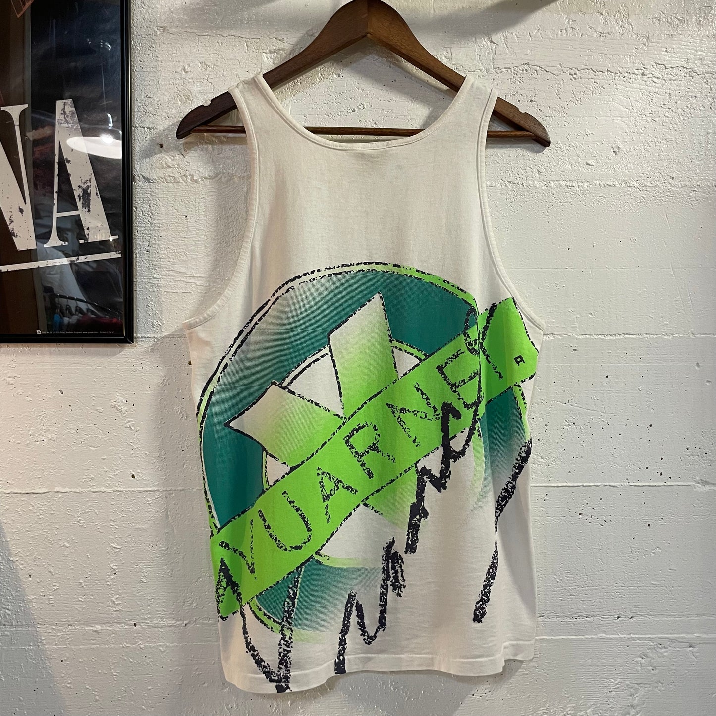 Vintage 80’s Vuarnet France Graphic Single Stitch Tank Top - Size Medium - Made In USA - White/Green/Blue/Black