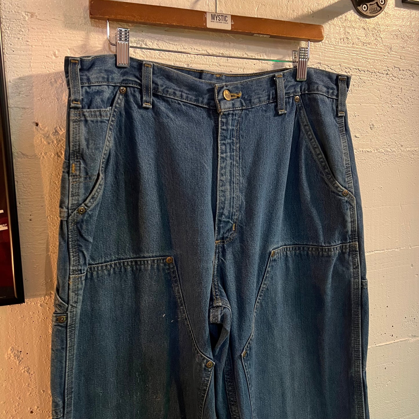 Vintage Denim Carhartt Double Knee Cargo Jeans - Size 34”x36” - B273 DST - Medium Wash