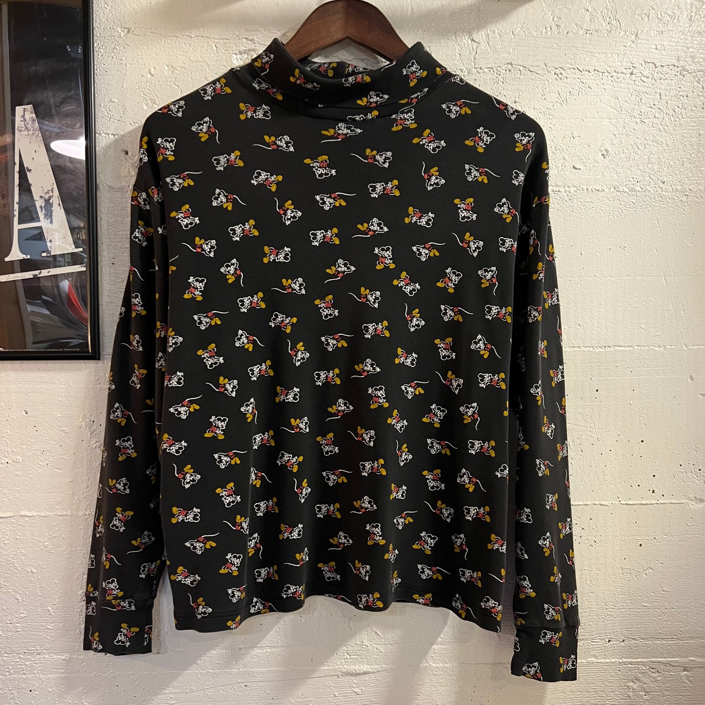 Vintage 80’s Disney Mickey Mouse All Over Print Long Sleeve Turtle Neck Shirt - Size Small - Black/White/Red/Yellow