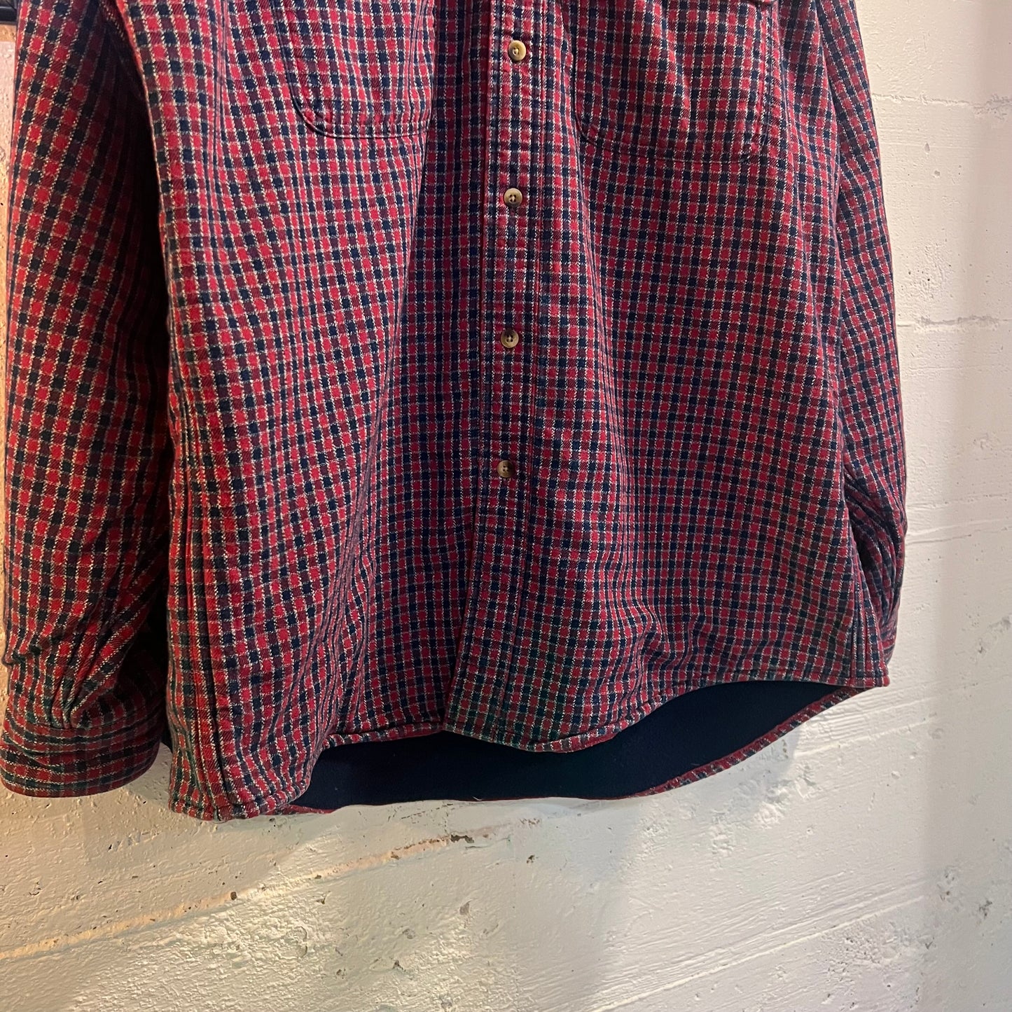 Vintage L.L. Bean Fleece Lined Plaid Flannel Shirt Jacket - Size Large - Made In USA - Red/Blue