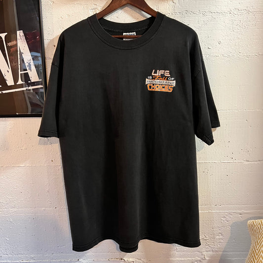 Vintage 1996-97 Motorcycle ‘Life Is Full Of Important Choices’ Graphic T-Shirt - Size XL - Black/Multi