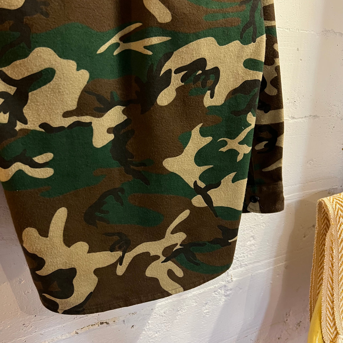 Vintage 90’s Cabela’s Woodland Camo Chamois Cloth Long Sleeve Button Up Flannel - Size Small - Made In USA - Earth Toned