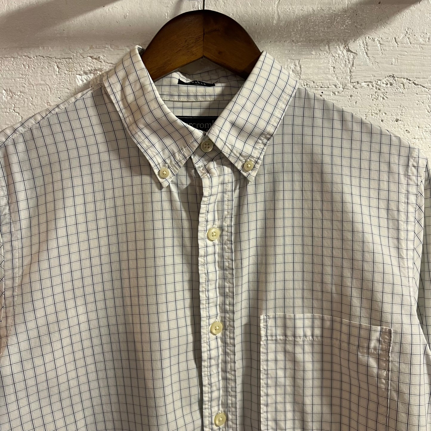 Vintage 2000’s Abercrombie & Fitch Windowpane Plaid Muscle Button Down Long Sleeve Shirt - Size Large - White/Blue
