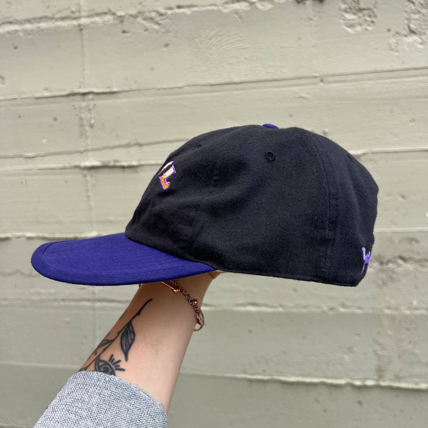 Vintage 90's Smokin Joe Camel Racing Reversible Strapback Hat - O/S - Black/Purple/Yellow