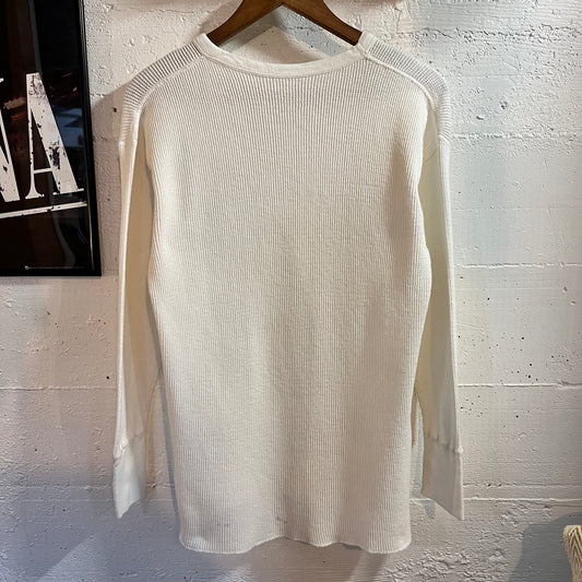 Vintage 50's/60's Cotton Waffle Knit Long Sleeve Split Hem Thermal Shirt - Size Medium/Large - Made In USA - White