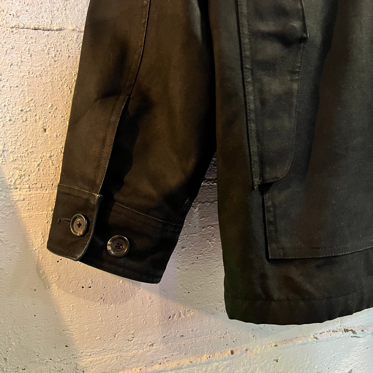 Vintage 90's Polo Ralph Lauren Waxed Canvas & Leather Hunting Jacket - Size Large - Black/Black