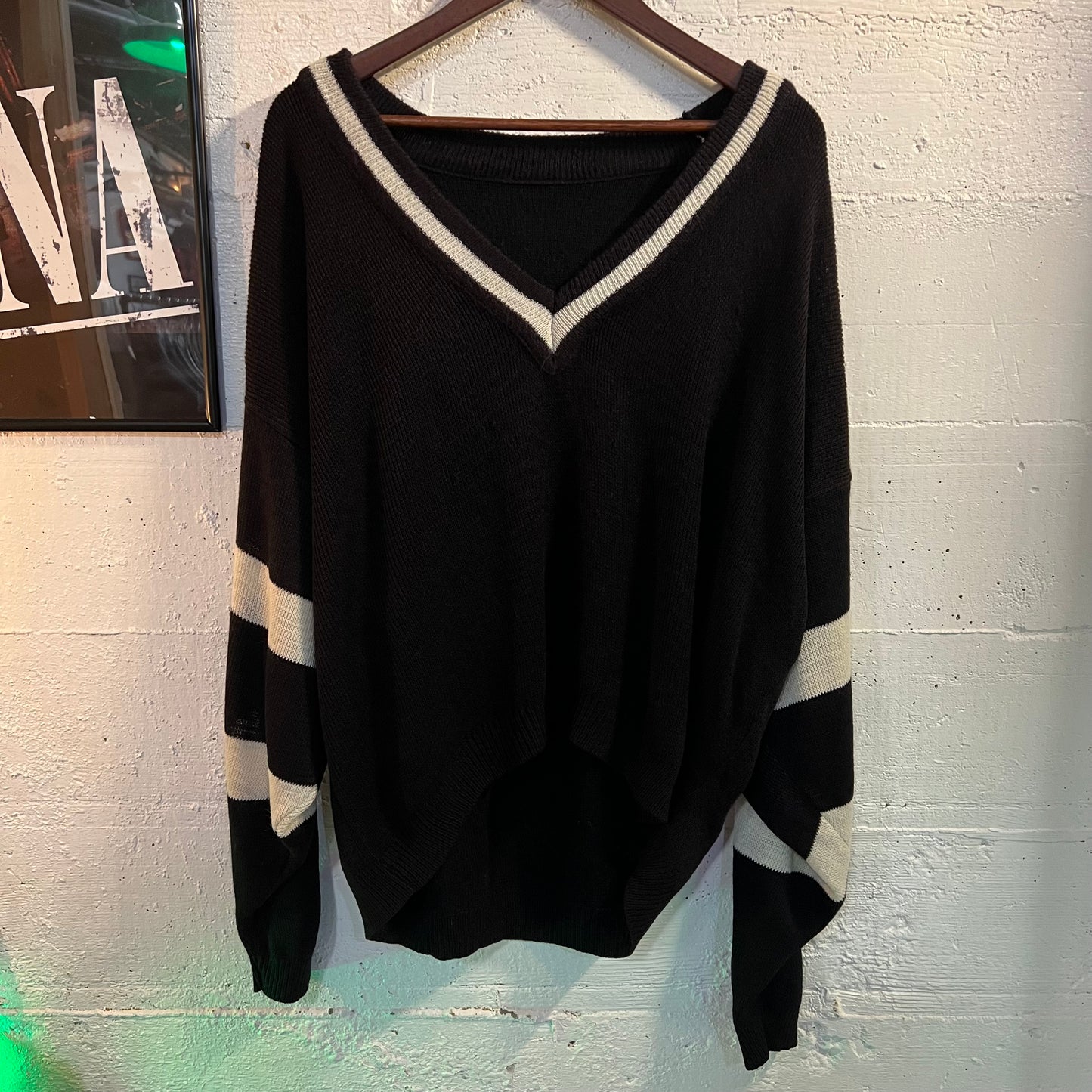 Vintage V-Neck Union Made Knit Acrylic Cheerleader Style Sweater - Size Large - Union Made In USA