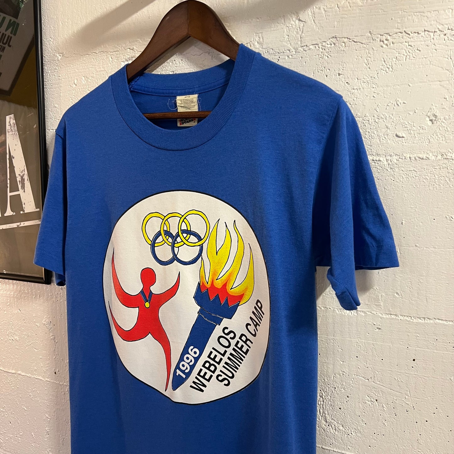 Vintage 1996 Olympic Webelos Summer Camp Single Stitch T-Shirt - Size Small - Made In USA - Blue/Multi