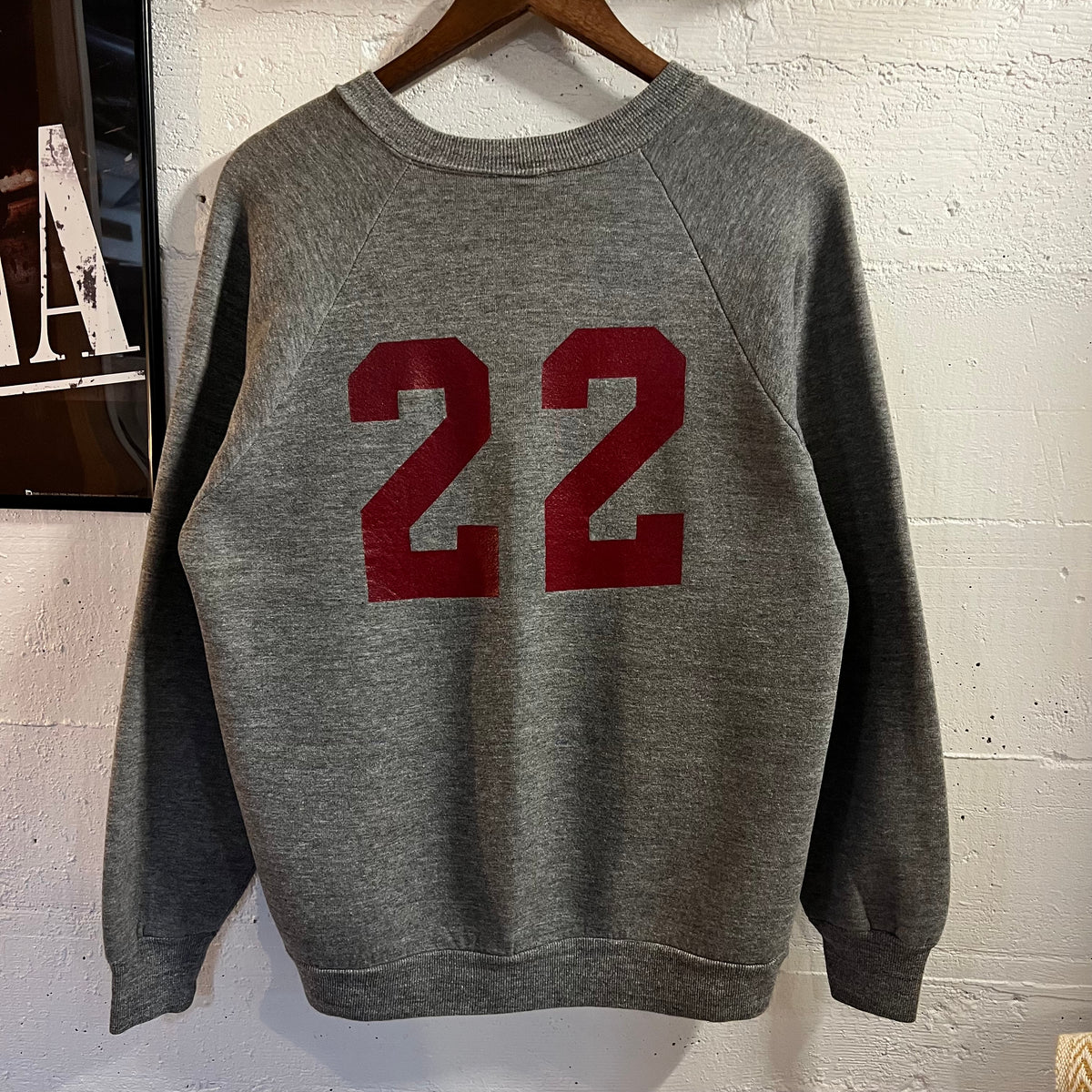 Vintage 80’s Dickies Aggies #22 Raglan Sleeve Crewneck Sweatshirt - Size Large - Made In USA - Grey/White/Red
