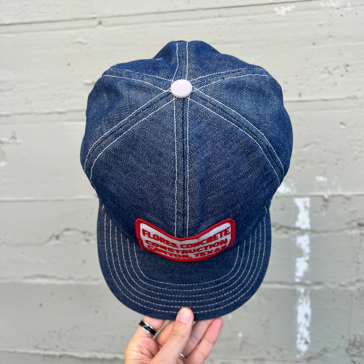True Vintage 1970's Contrast Stitch Denim 6-Panel Company Patch Snapback Hat - O/S - Dark Indigo