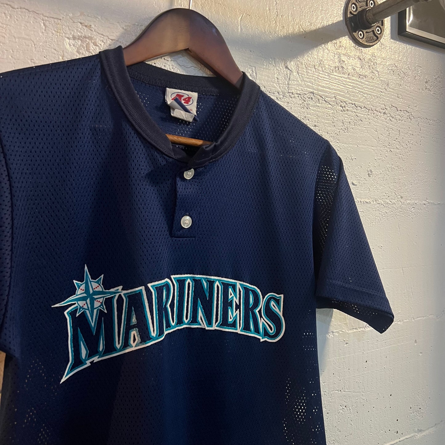 Vintage Seattle Mariners ‘#13’ Mesh Baseball Jersey - Size Youth Large - Made In USA - Navy/Multi