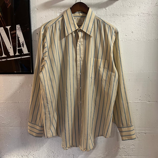 True Vintage 60's Union Made Arrow Kent Collection Long Sleeve Sanforized Striped Dagger Collar Shirt - Size 16-34 - Union Made In USA - Cream/Light-Blue
