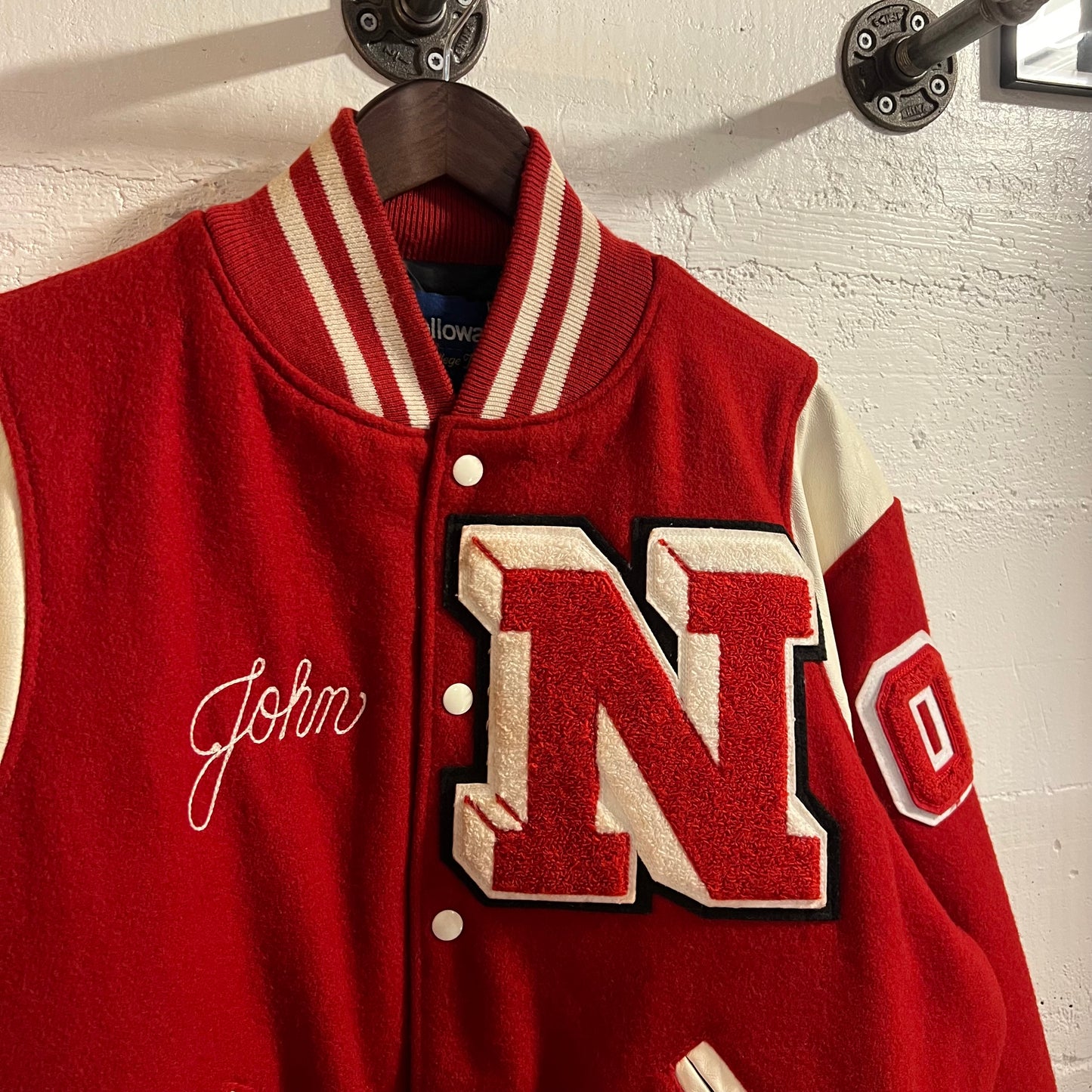 Vintage 2003 Holloway Wool & Leather Varsity Letterman Jacket - Size XL - Made In USA - Red/White