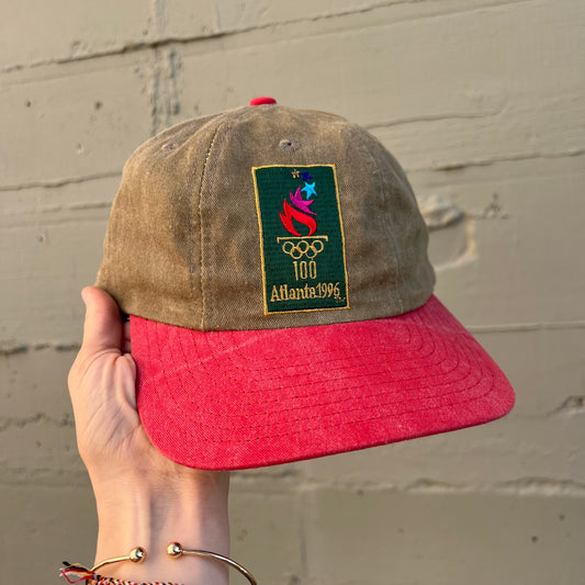 Vintage 1996 Atlanta Olympics Embroidered 6-Panel Strapback Dad Hat - O/S - Washed Salmon/Khaki