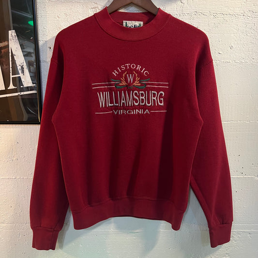 Vintage Embroidered Williamsburg Virginia Crewneck Sweatshirt - Size Small - Maroon