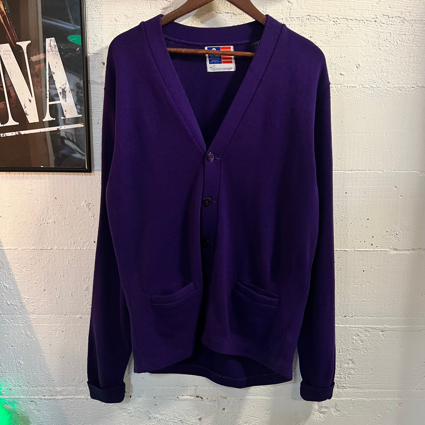 Vintage 90's Letterman Cardigan Sweater - Size Medium - Made In USA - Purple