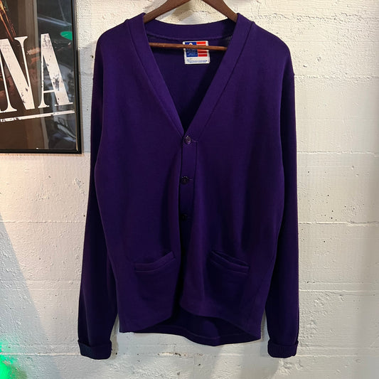 Vintage 90's Letterman Cardigan Sweater - Size Medium - Made In USA - Purple