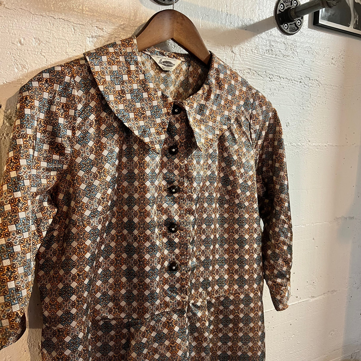 True Vintage 1960's Kerrybrooke Sears Roebuck And Co. Mid Length Geometric Tile Pattern Shirt Dress - Size Large - Made In USA