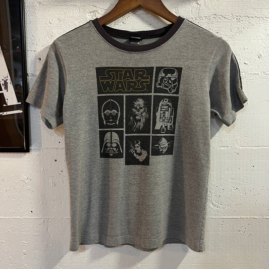 Vintage Distressed Star Wars Graphic Baby T-Shirt - Size Youth Large - Grey/Faded Black/Yellow