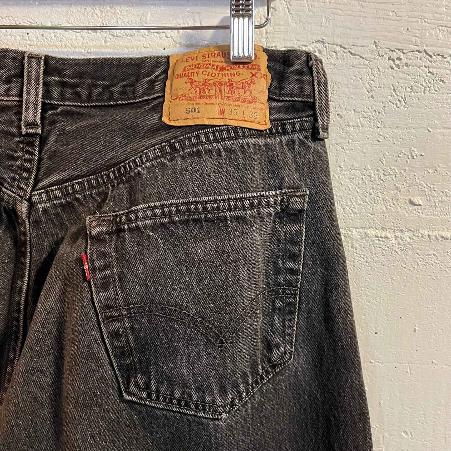 Vintage 90's Levi's 501 Button Fly Faded Black Denim Jean - Tag Size 36" x 32" - Made In USA