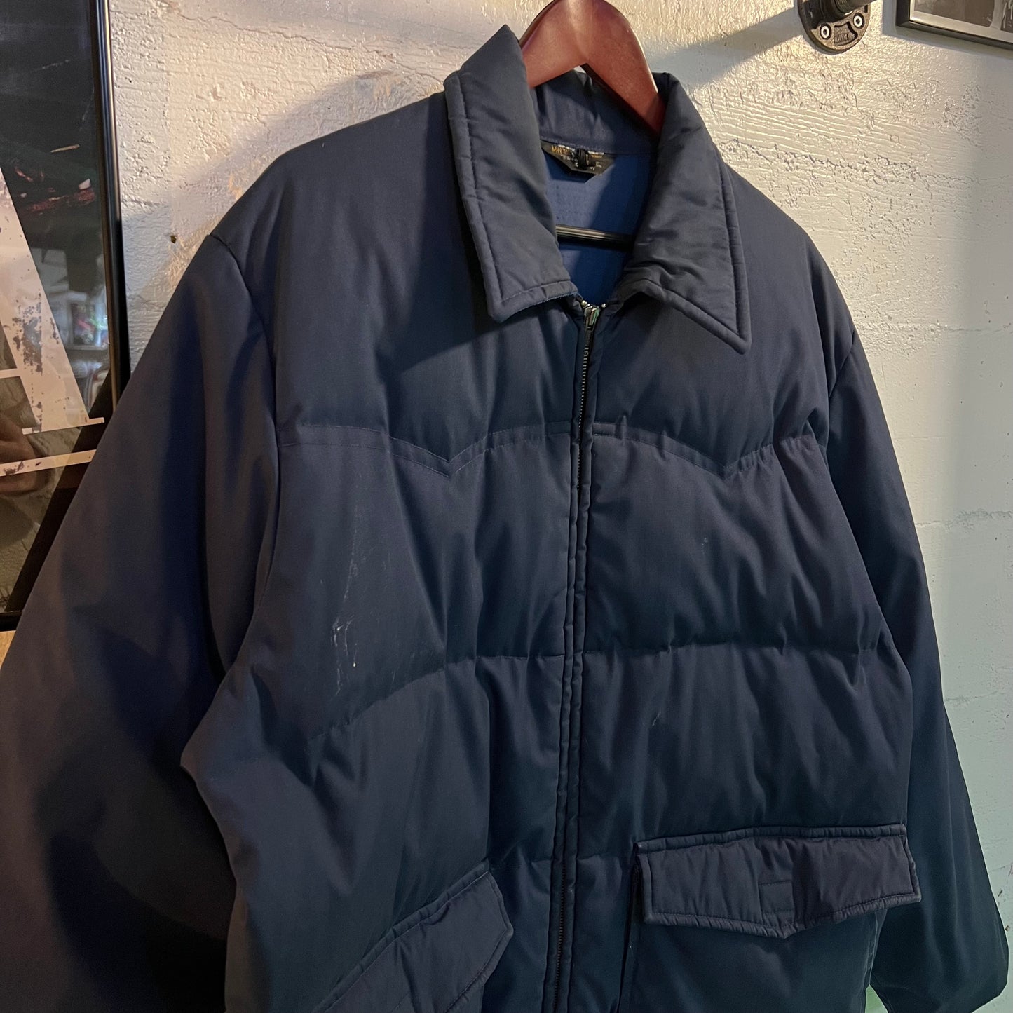 Vintage 1970's JCPenney Towncraft Goose Down Insulated Western Yoke Winter Jacket - Size L/XL - Navy