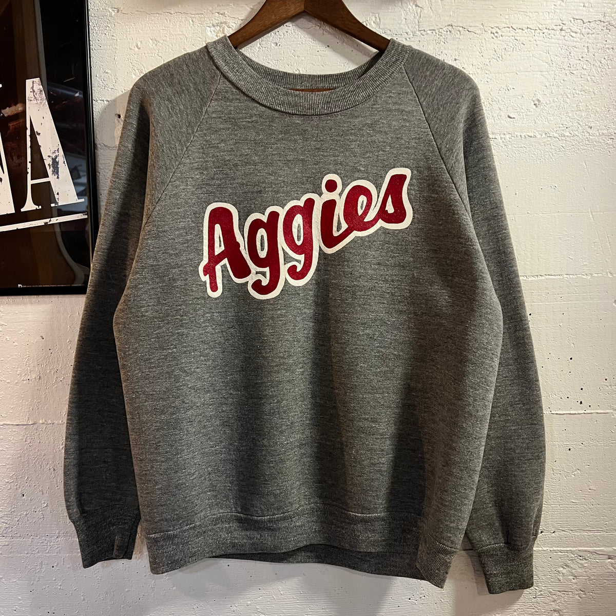 Vintage 80’s Dickies Aggies #22 Raglan Sleeve Crewneck Sweatshirt - Size Large - Made In USA - Grey/White/Red