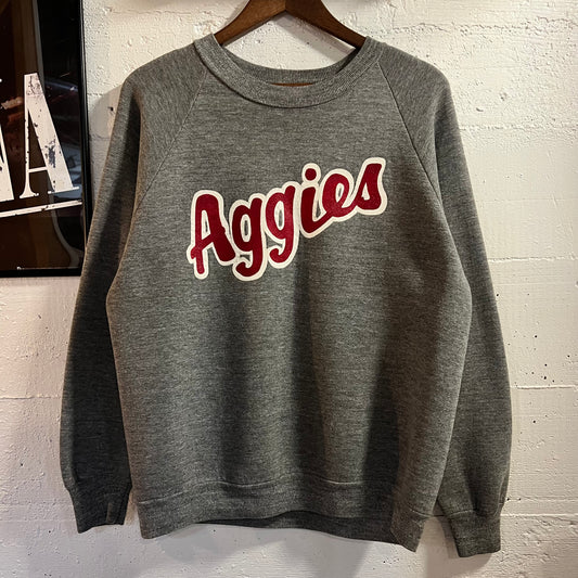 Vintage 80’s Dickies Aggies #22 Raglan Sleeve Crewneck Sweatshirt - Size Large - Made In USA - Grey/White/Red
