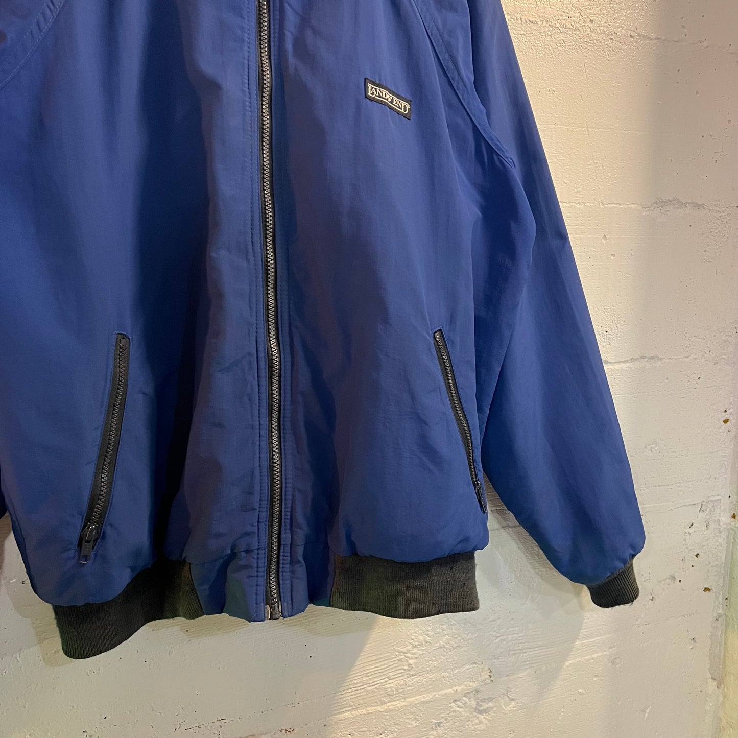 Vintage Distressed 90's Lands' End 'The Squall' Nylon Fleece Lined Jacket - Size Large - Made In USA - Blue