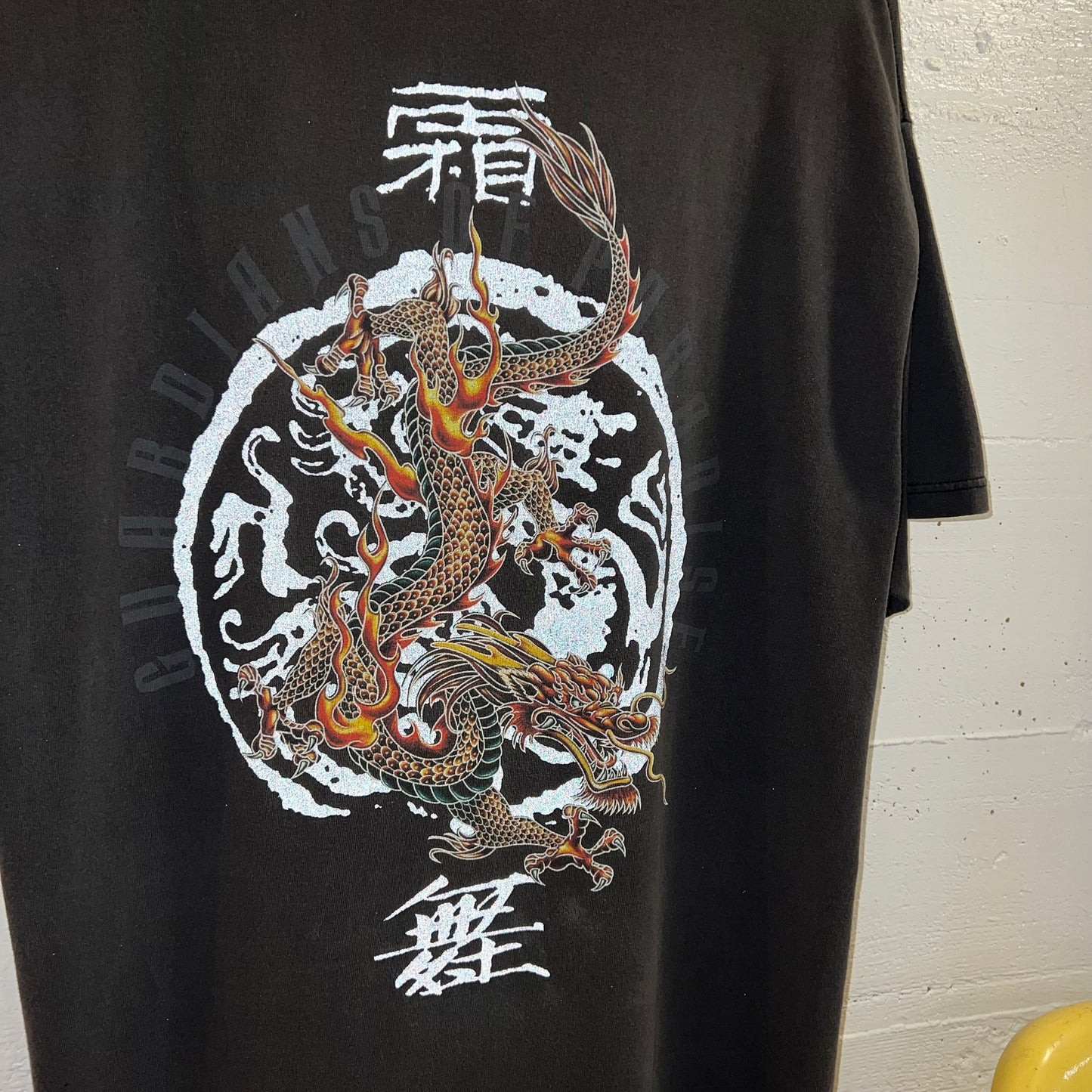 Vintage 90’s Guardians Of Paradise Dragon Graphic Light Reflective T-Shirt - Size XL - Faded Black/Multi