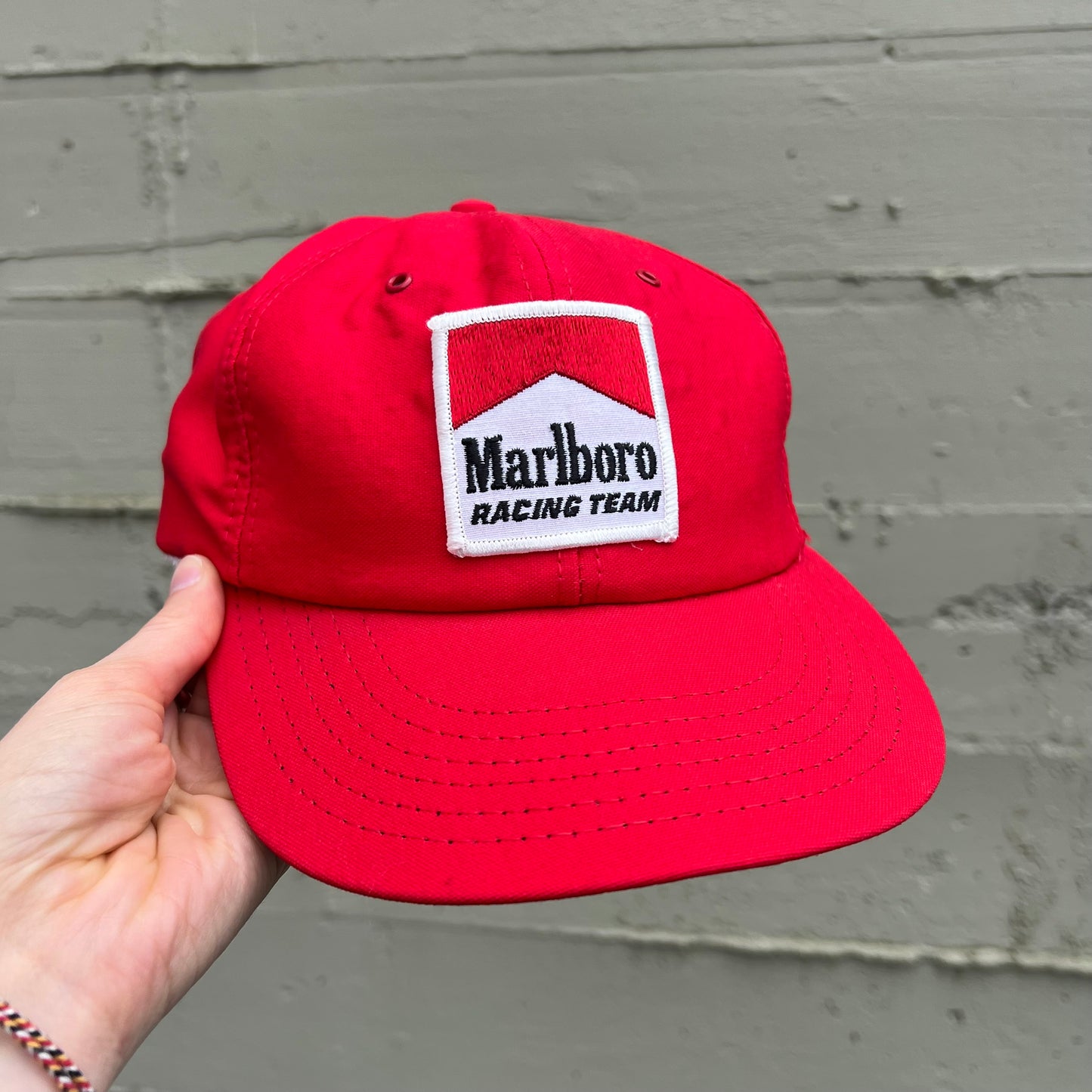 Vintage 80's Marlboro Racing Team Snapback Hat - O/S - Made In USA - Red/White