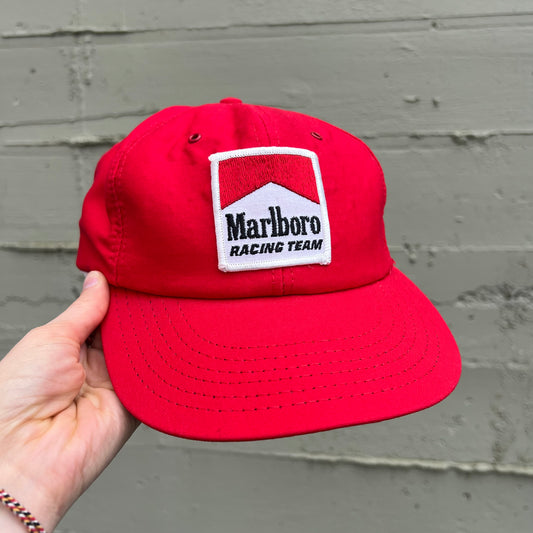 Vintage 80's Marlboro Racing Team Snapback Hat - O/S - Made In USA - Red/White