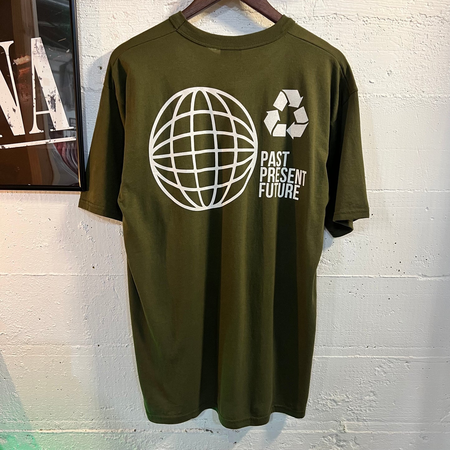 Vintage MYSTIC™ (Past/Present/Future) T-Shirt - Size Large - Made In USA - Olive Drab/Mystic White