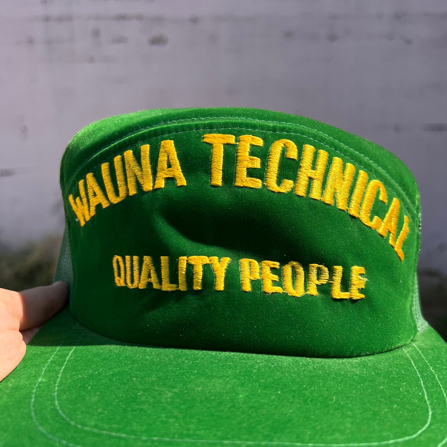 Vintage 1970's Wauna Technical Mesh Snapback Hat - O/S - Made In USA - Green/Yellow