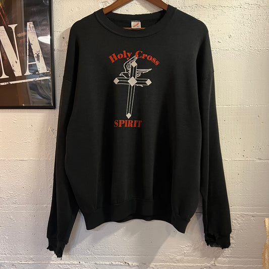 Vintage 90's Distressed Holy Cross Collegiate Crewneck Sweatshirt - Size XL - Made In USA - Black