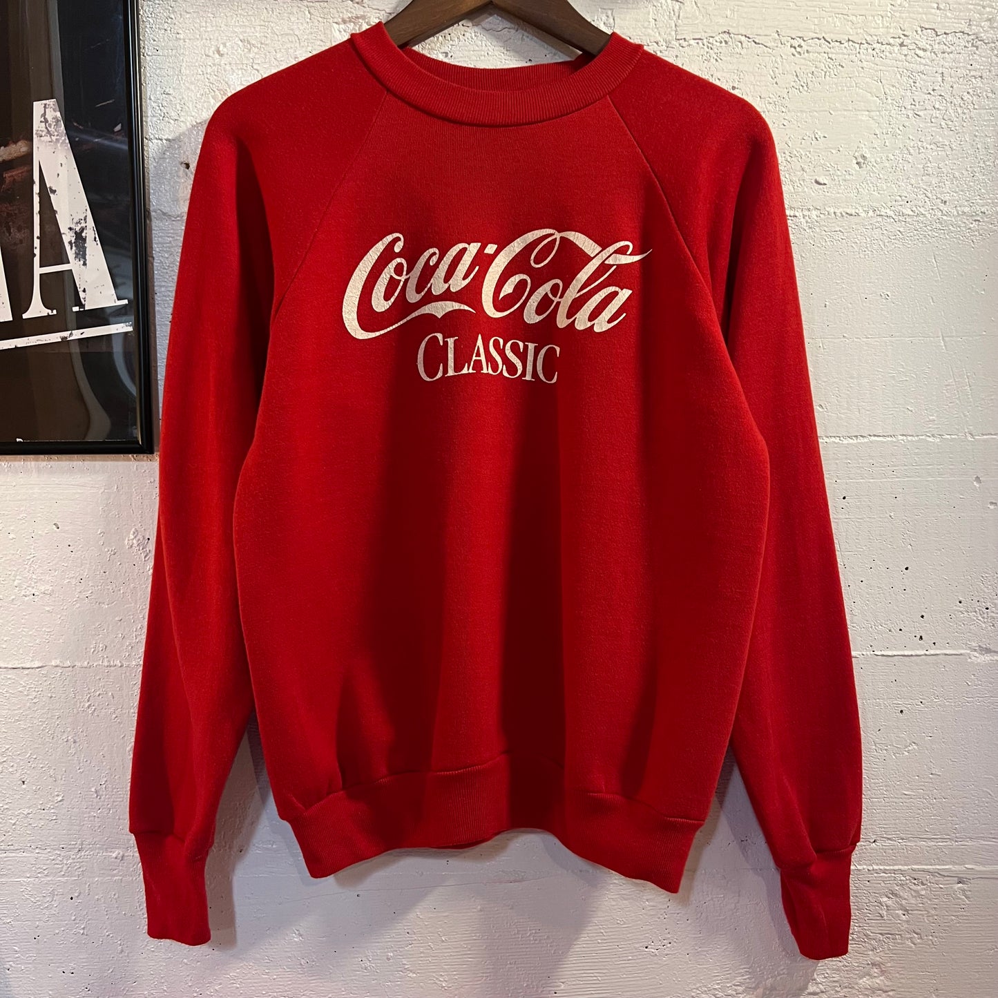 Vintage 80’s Coca-Cola Classic Raglan Crewneck Sweatshirt - Size Large - Made In USA - Red/White